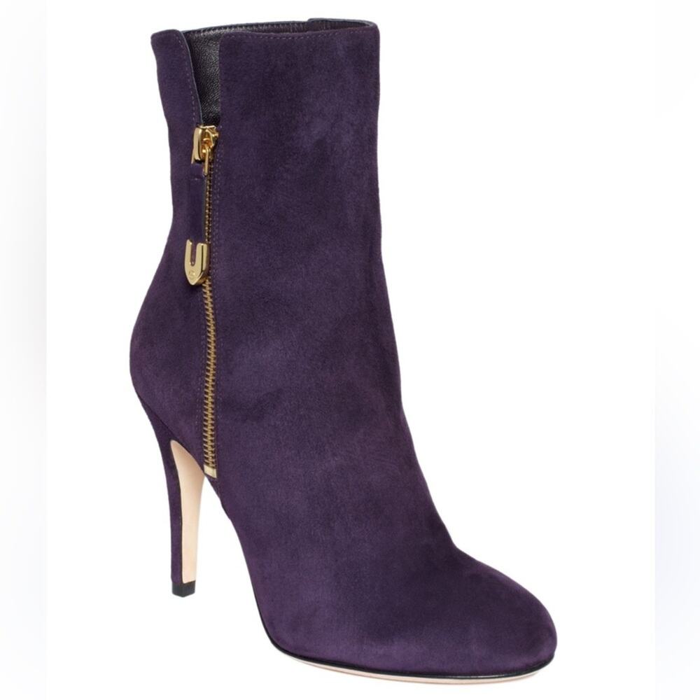 Joan & David Purple Suede Leather Stiletto Heel Ankle Boots Womens 6 Fall Luxury